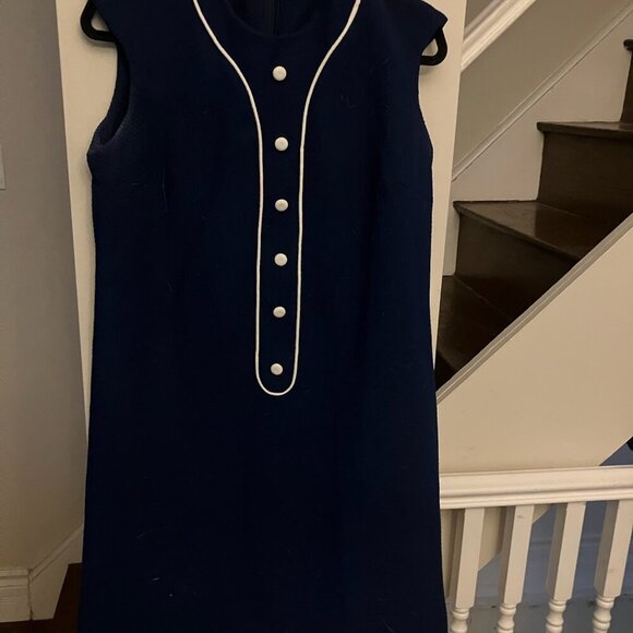 Vintage Navy Dress with White Piping - Picture 3 of 7